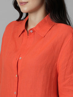 Women's Coral 100% Linen Boxy Fit Blouse