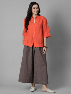 Women's Coral 100% Linen Boxy Fit Blouse