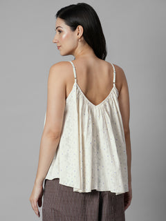 Women's Offwhite Cotton /Polyester Boxy Fit Blouse