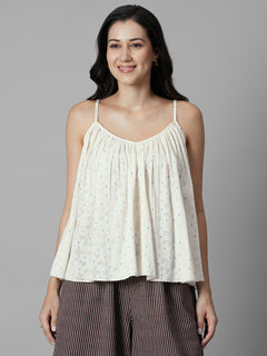 Women's Offwhite Cotton /Polyester Boxy Fit Blouse