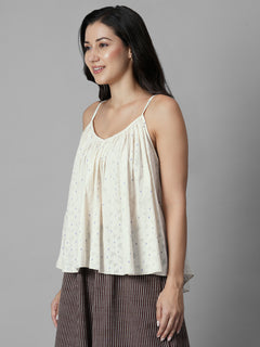 Women's Offwhite Cotton /Polyester Boxy Fit Blouse