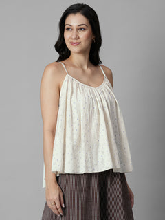 Women's Offwhite Cotton /Polyester Boxy Fit Blouse