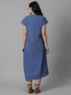 Women's Blue Cotton Lycra Regular Fit Dress