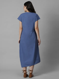 Women's Blue Cotton Lycra Regular Fit Dress