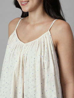 Women's Offwhite Cotton /Polyester Boxy Fit Blouse
