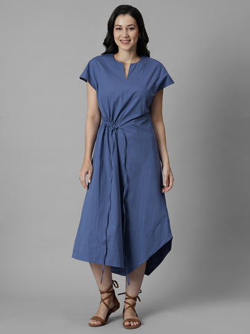 Women's Blue Cotton Lycra Regular Fit Dress