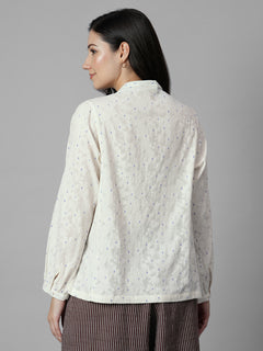 Women's Offwhite Cotton /Polyester Regular Fit Blouse