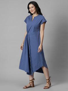 Women's Blue Cotton Lycra Regular Fit Dress