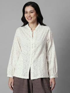 Women's Offwhite Cotton /Polyester Regular Fit Blouse