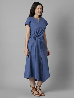 Women's Blue Cotton Lycra Regular Fit Dress