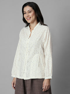Women's Offwhite Cotton /Polyester Regular Fit Blouse