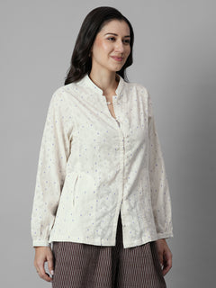 Women's Offwhite Cotton /Polyester Regular Fit Blouse