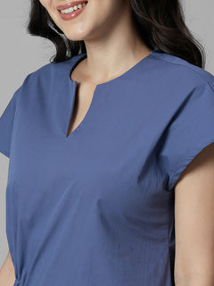 Women's Blue Cotton Lycra Regular Fit Dress