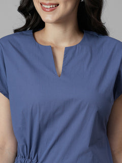 Women's Blue Cotton Lycra Regular Fit Dress