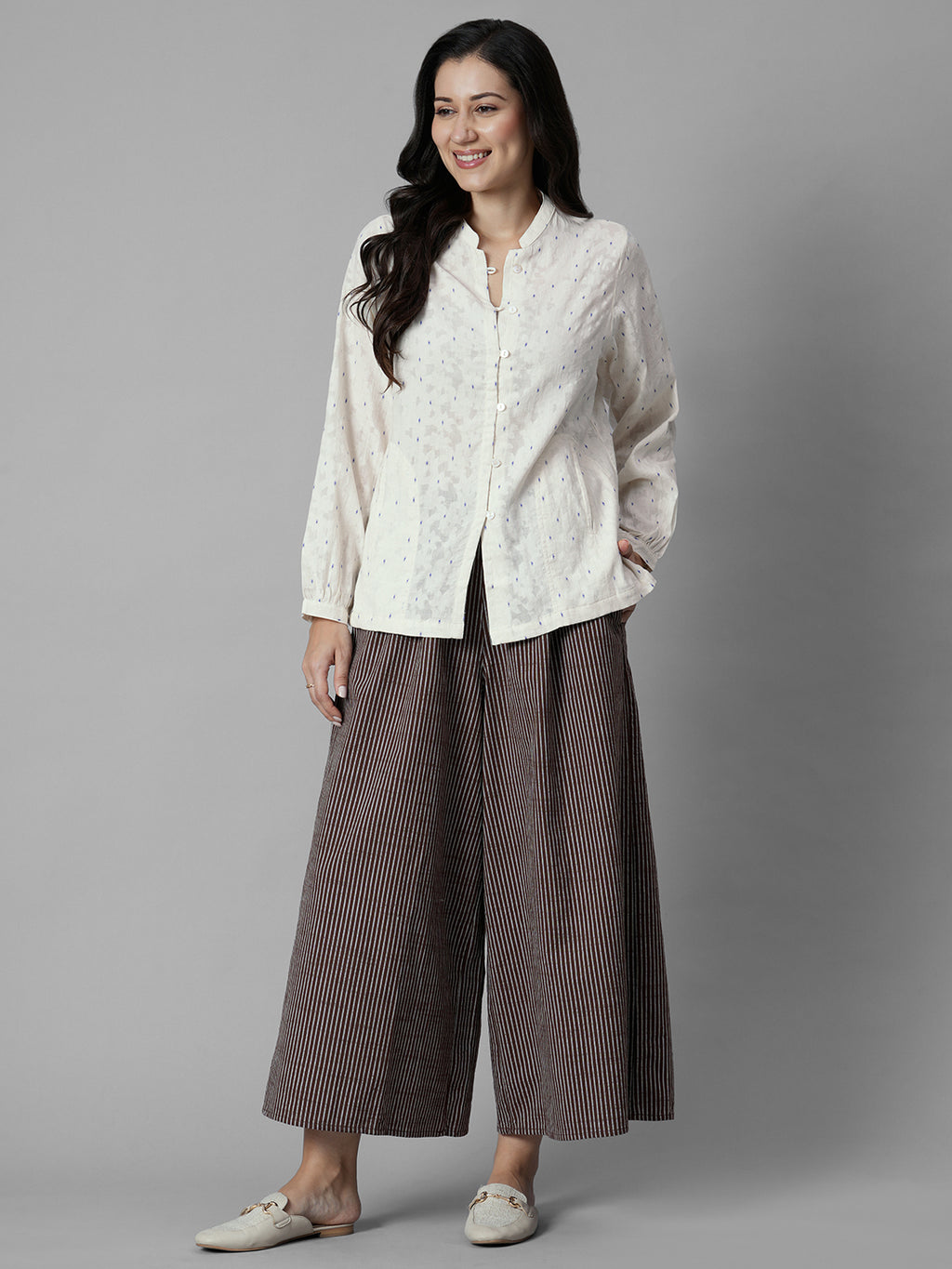 Women's Offwhite Cotton /Polyester Regular Fit Blouse