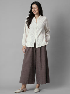 Women's Offwhite Cotton /Polyester Regular Fit Blouse