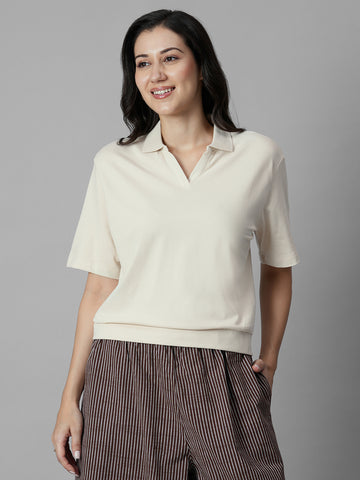 Women's Natural Cotton Elastane Regular Fit Tshirt