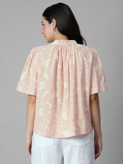 Women's Peach 100% Cotton Regular Fit Blouse