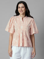 Women's Peach 100% Cotton Regular Fit Blouse