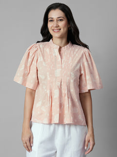 Women's Peach 100% Cotton Regular Fit Blouse