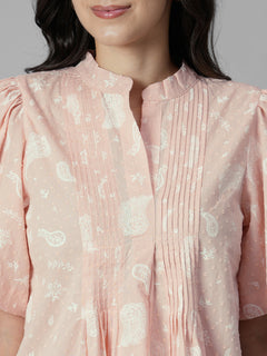 Women's Peach 100% Cotton Regular Fit Blouse