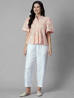 Women's Peach 100% Cotton Regular Fit Blouse