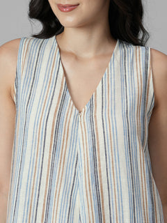Women's Cream Linen Viscose Regular Fit Jumpsuit
