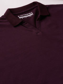 Women's Wine Cotton Elastane Regular Fit Tshirt
