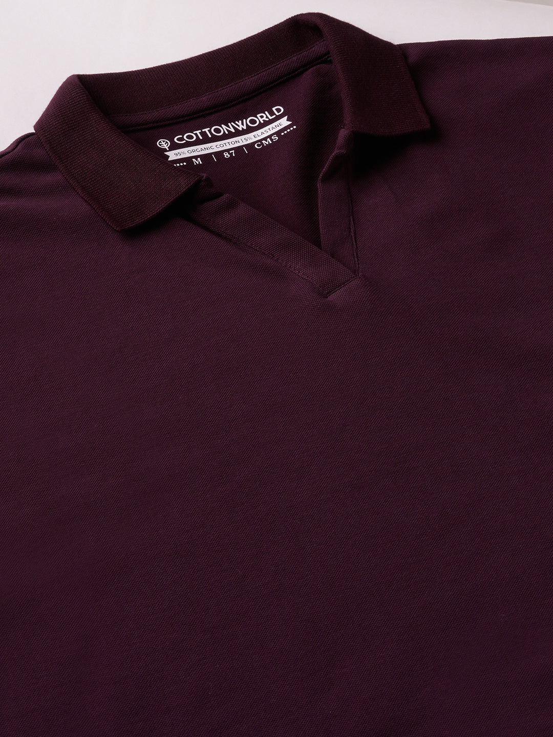 Women's Wine Cotton Elastane Regular Fit Tshirt