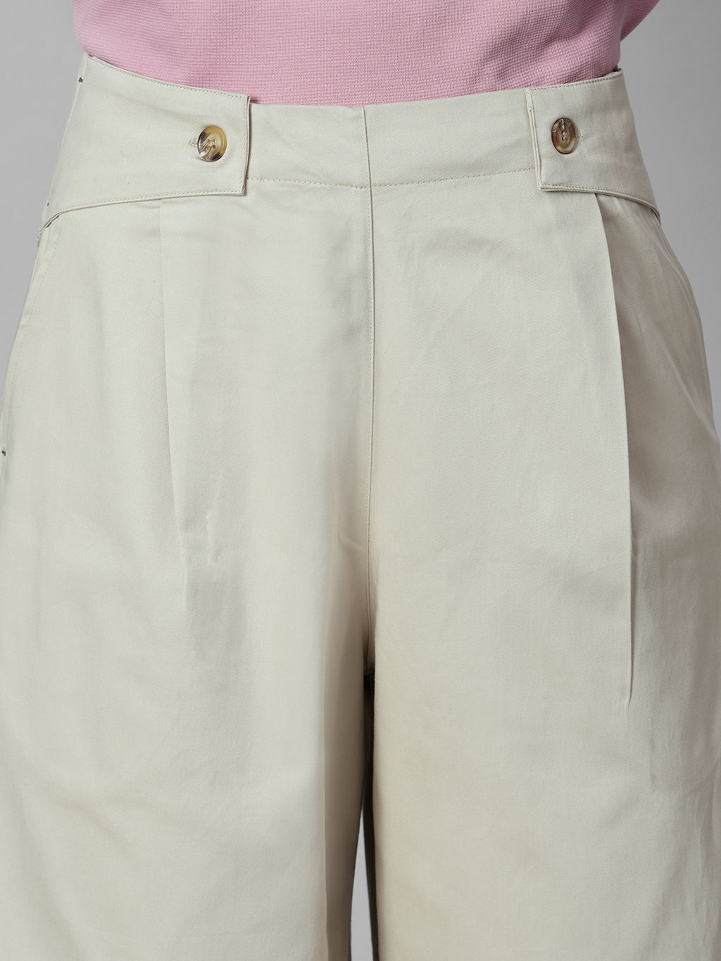 Women's Beige Cotton Lycra Regular Fit Pant