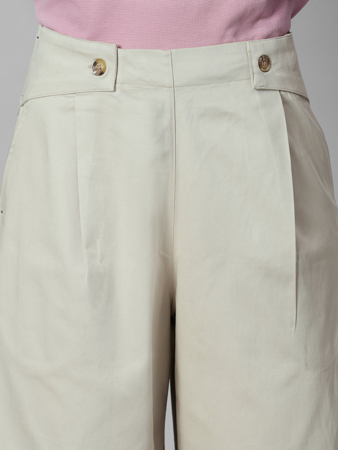 Women's Beige Cotton Lycra Regular Fit Pant