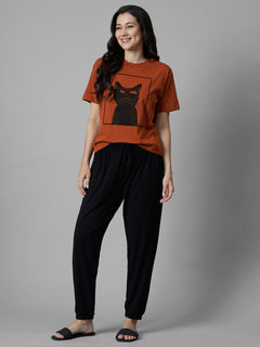 Women's Black Cotton Bamboo Elastane Regular Fit Knit Pant