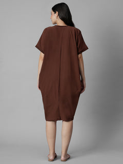 Women's Brick Cotton Elastane Boxy Fit Knit Dress