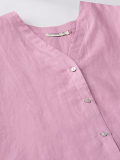 Women's Pink 100% Linen Regular Fit Blouse