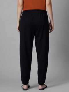 Women's Black Cotton Bamboo Elastane Regular Fit Knit Pant