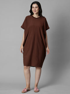 Women's Brick Cotton Elastane Boxy Fit Knit Dress