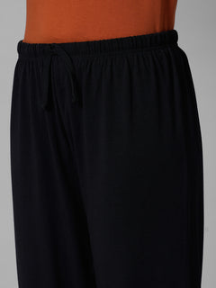 Women's Black Cotton Bamboo Elastane Regular Fit Knit Pant