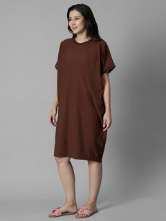 Women's Brick Cotton Elastane Boxy Fit Knit Dress