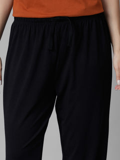 Women's Black Cotton Bamboo Elastane Regular Fit Knit Pant