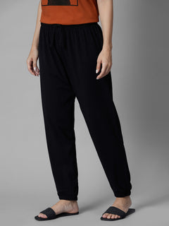 Women's Black Cotton Bamboo Elastane Regular Fit Knit Pant
