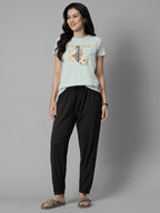 Women's Brown Cotton Bamboo Elastane Regular Fit Knit Pant