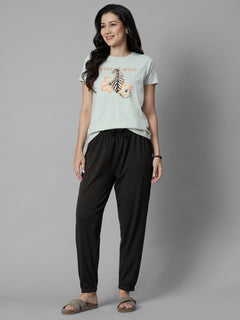 Women's Brown Cotton Bamboo Elastane Regular Fit Knit Pant