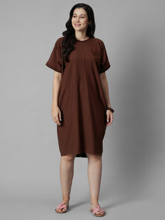 Women's Brick Cotton Elastane Boxy Fit Knit Dress