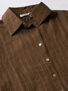 Women's Brown 100% Linen Boxy Fit Blouse