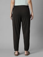Women's Brown Cotton Bamboo Elastane Regular Fit Knit Pant