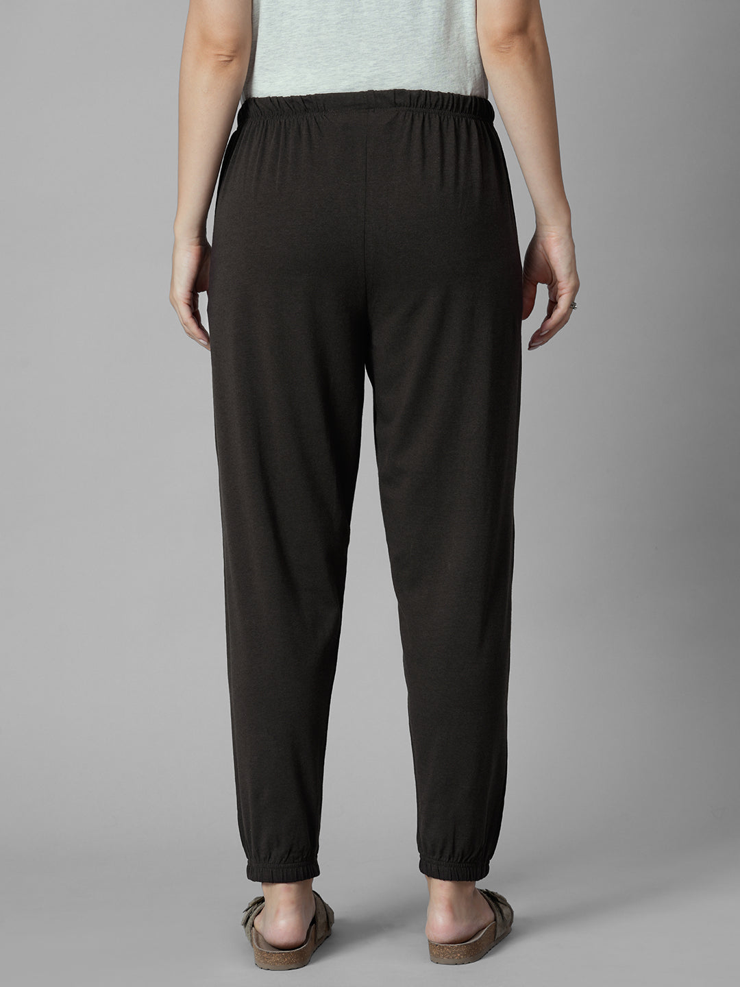 Women's Brown Cotton Bamboo Elastane Regular Fit Knit Pant