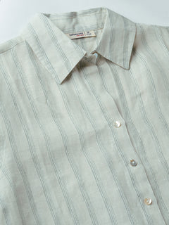 Women's Green 100% Linen Boxy Fit Blouse
