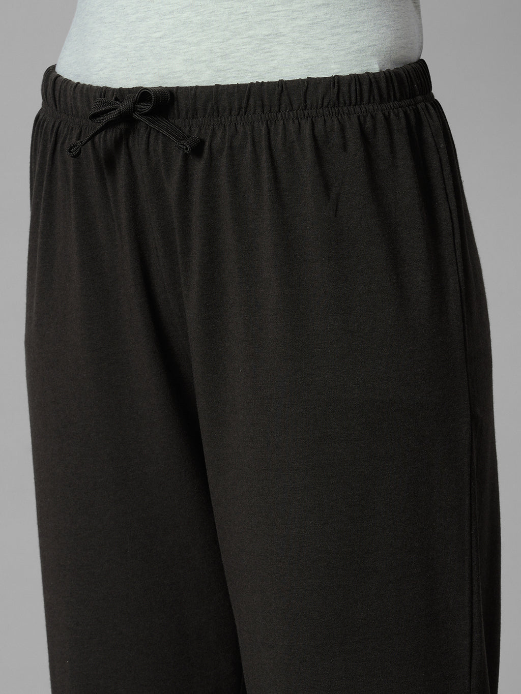 Women's Brown Cotton Bamboo Elastane Regular Fit Knit Pant