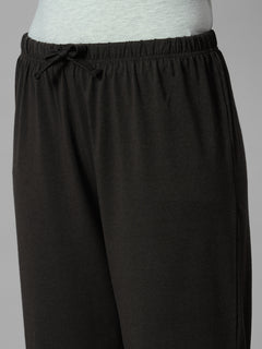 Women's Brown Cotton Bamboo Elastane Regular Fit Knit Pant