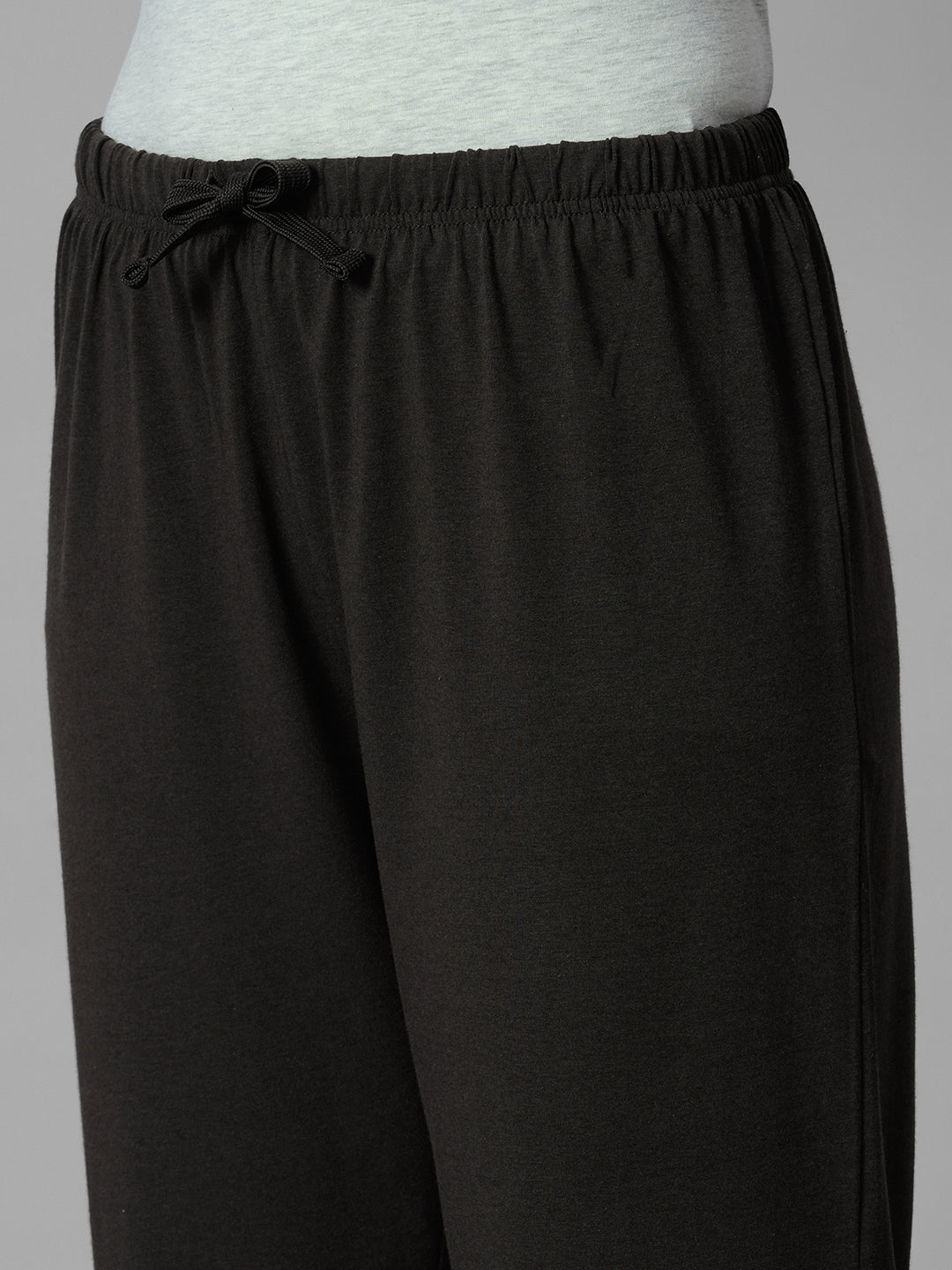 Women's Brown Cotton Bamboo Elastane Regular Fit Knit Pant